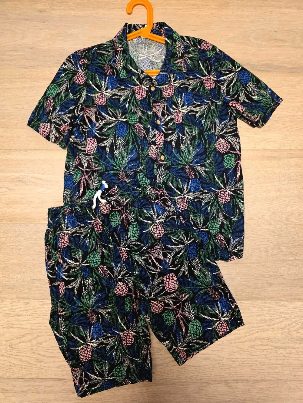 Joe Fresh Linen Navy Tropical Pineapple Print Matching Shirt XL & Shorts L Set